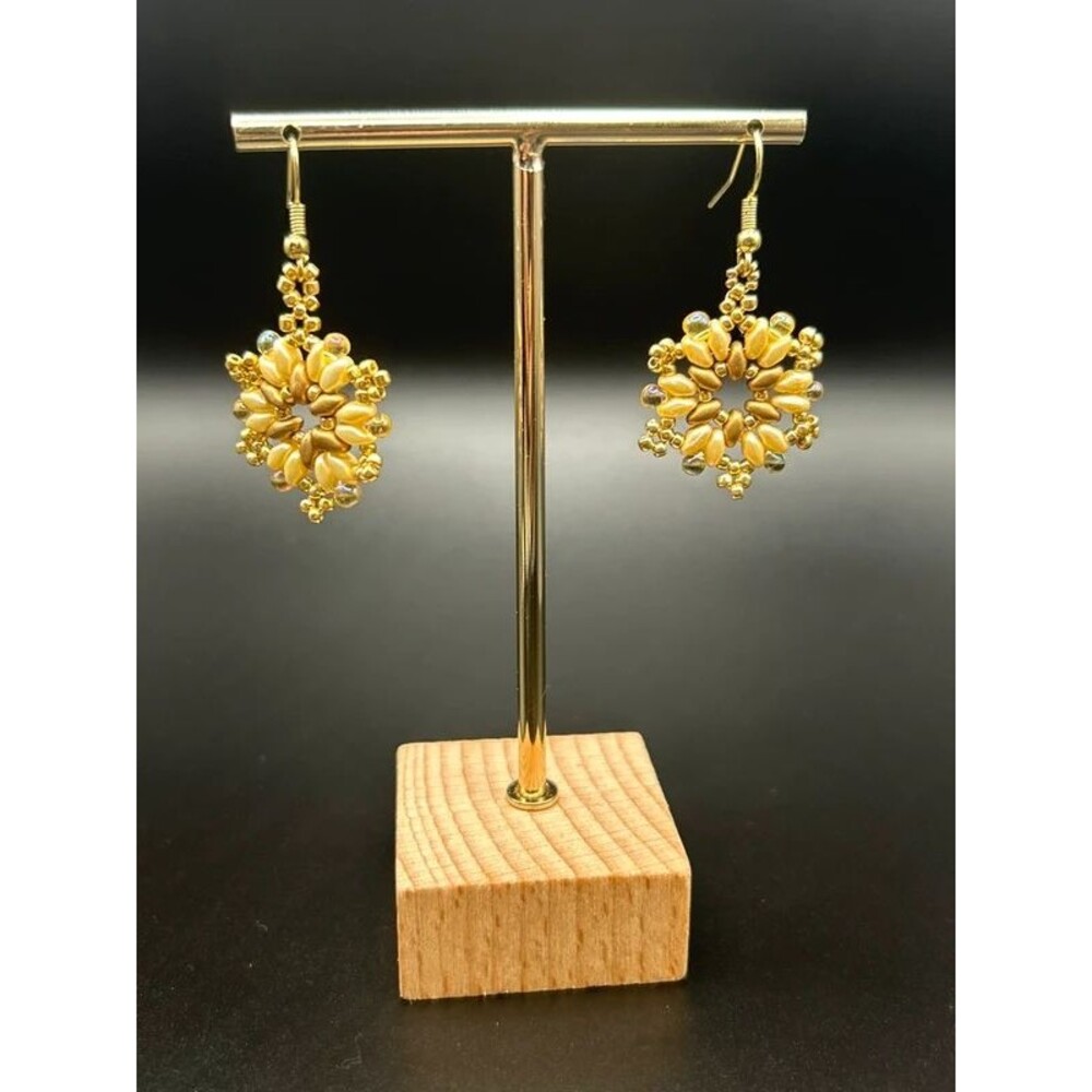 Gold Mandala Snowflake Seed Bead Star Dangle Earrings